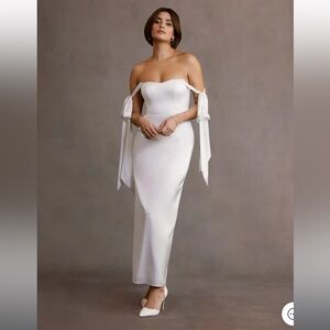 Azazie Elegant White Off-Shoulder Wedding Dress